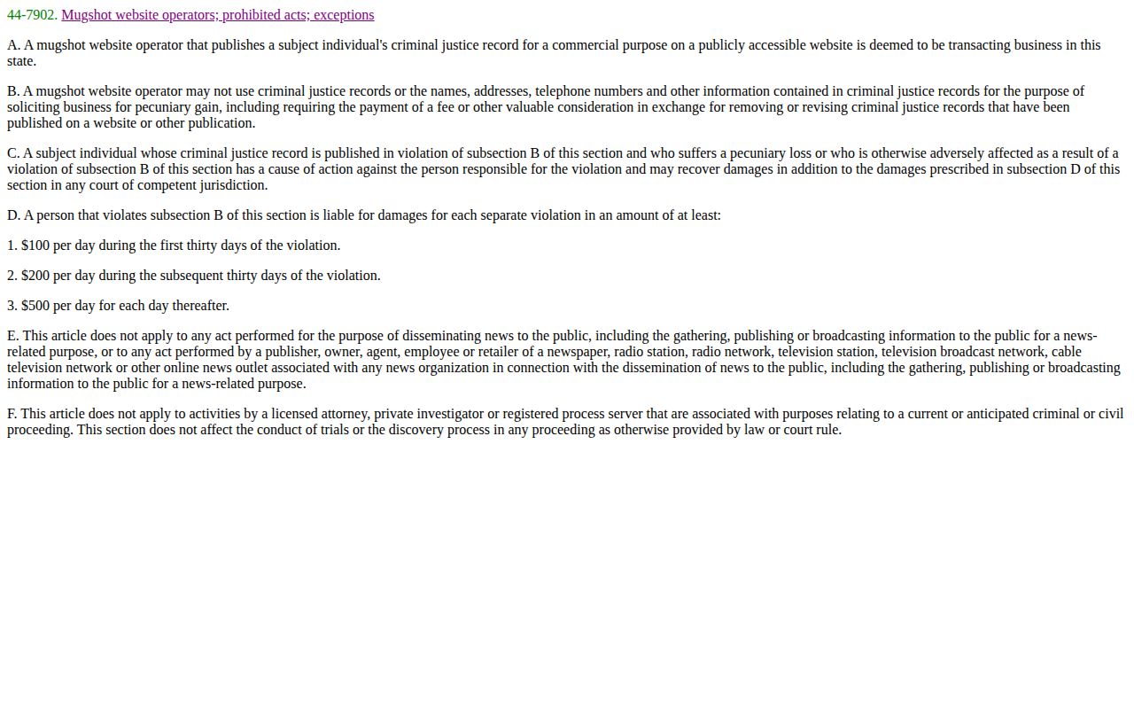Arizona mugshot operator law for Coconino County records