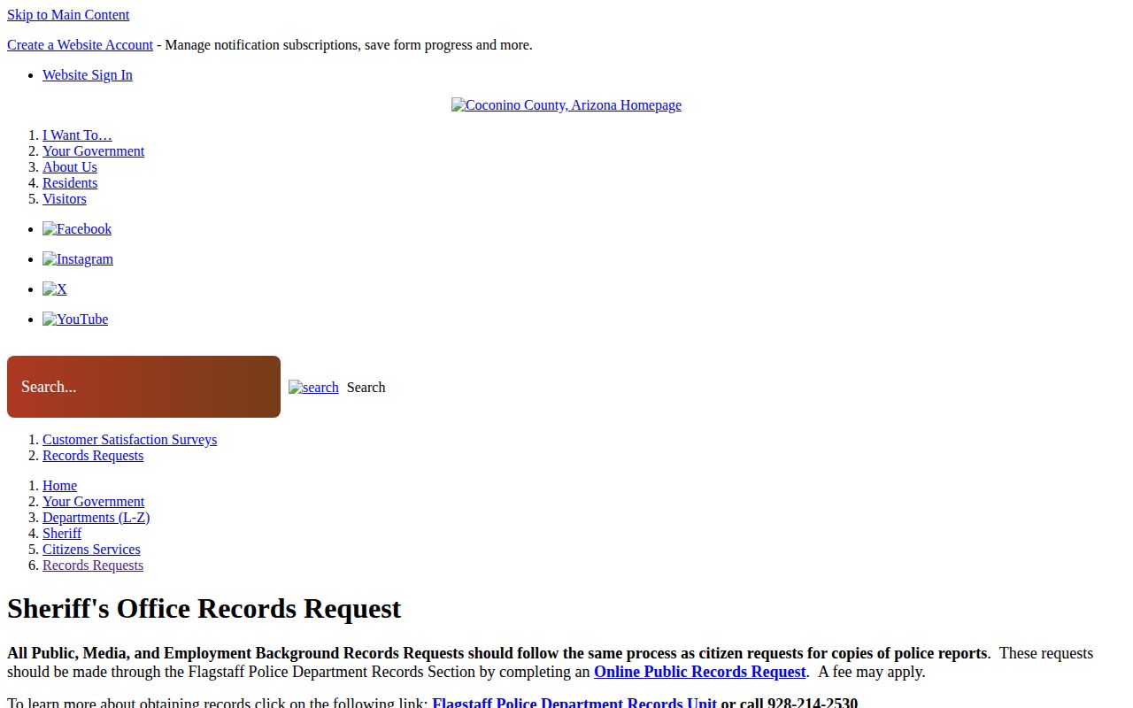 Coconino County booking record and photograph request instructions